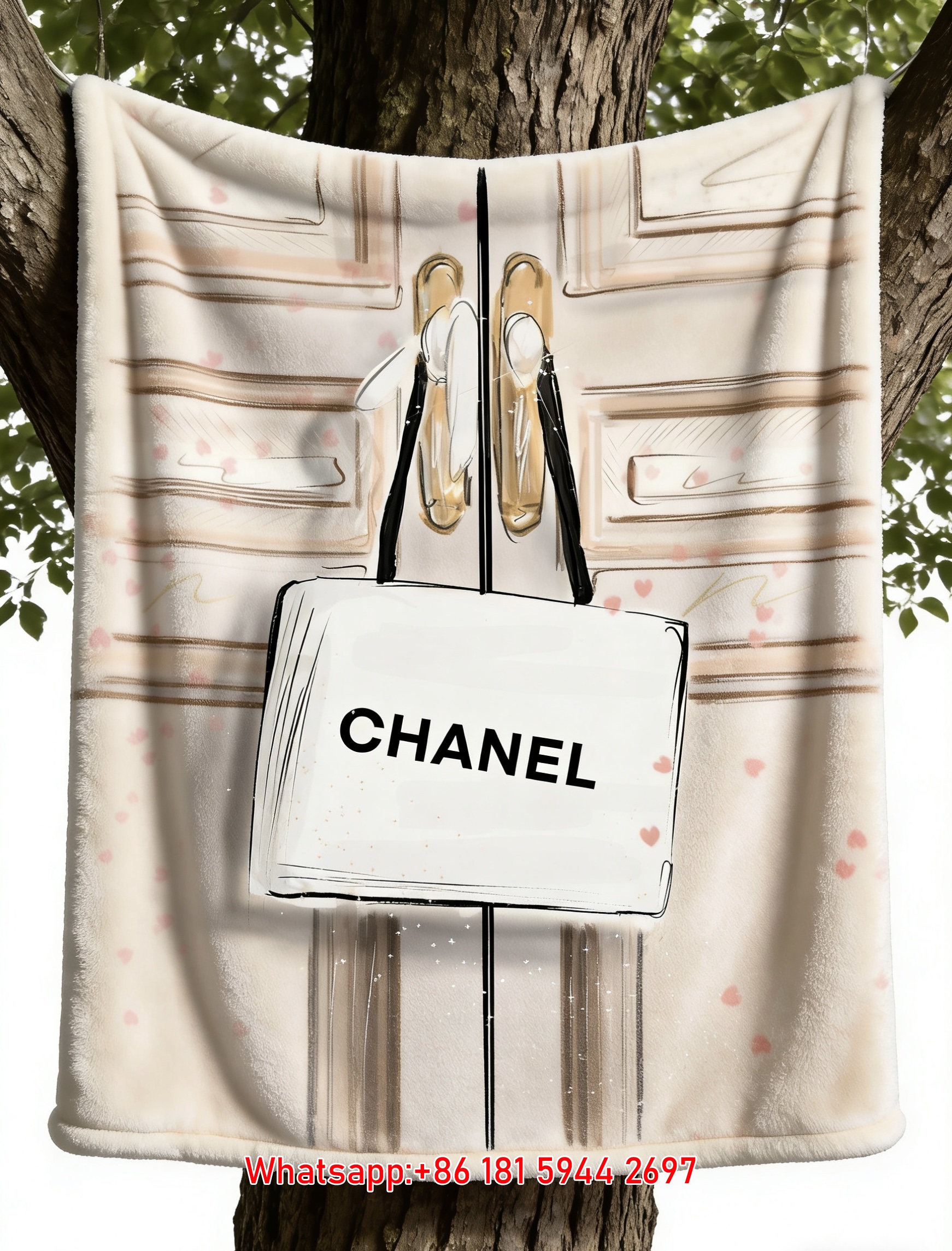 Chanel Tote Bag Sketch Flannel Throw Blanket IMG_6891
